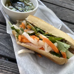 Pork Banh mi with side order of pho broth
