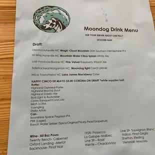 Drinks menu