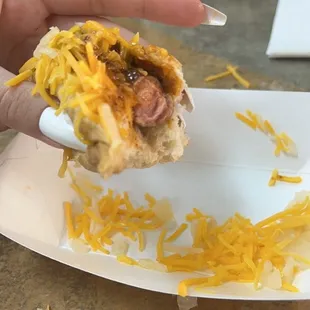 a person eating a hot dog