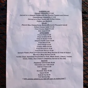 the menu