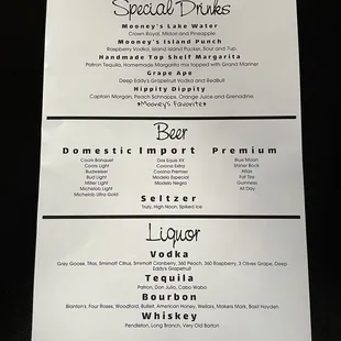 full bar menu