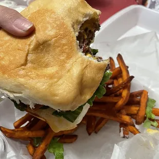 Classic w/ grilled onions and sweet fries