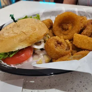 Classic Burger with Onion Rings