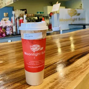 a cup of coffee on a counter