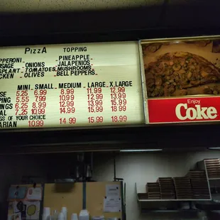 Menu prices for pizza as of 5/1/2024