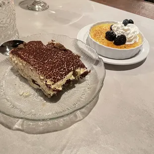 Ginormous slab of tiramisu and creme brûlée