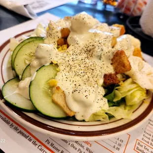 Salad bar with amazingly pungent blue cheese chunks