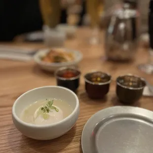 (Amuse-bouche) poached egg in beef broth Korean Spirit Flight (Pick Any 3)