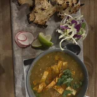 Pozole $14. It&apos;s not your traditional pozole. I didn&apos;t care for the flavor. But still flavorful with a spicy zingy-ness.