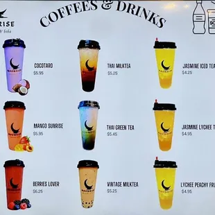 a variety of coffees and drinks
