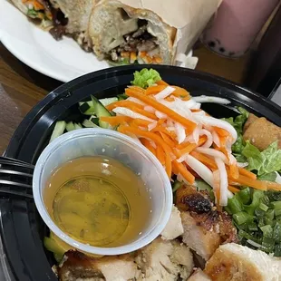 Rice Noodle with Grilled Chicken &amp; Eggroll, grilled beef sandwich