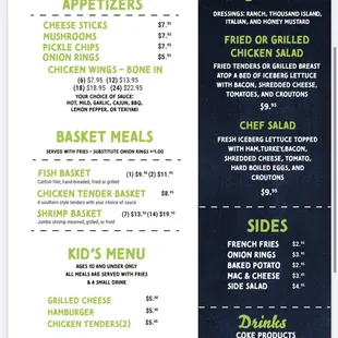 Appetizers, Basket Meals, Salad&apos;s &amp; kids Menu