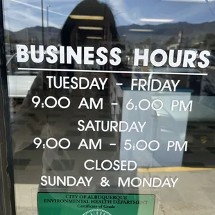 Business hours as of April 2023