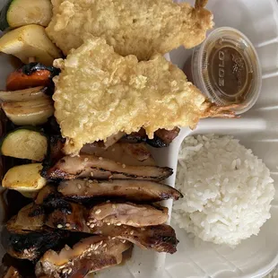 Combination II Chicken Teriyaki, BBQ Rib, Kabob &amp; 2 Prawn Tempura