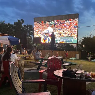 a large screen in the evening