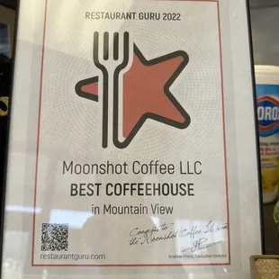 a sign for the best coffeehouse in mountain view