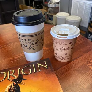 Moonshot latte and almond milk late with frosted mint flavor.