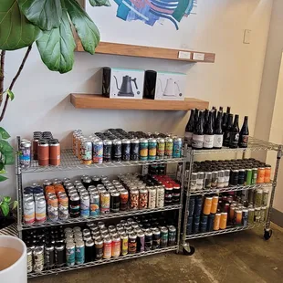 a display of cans and cans of beer