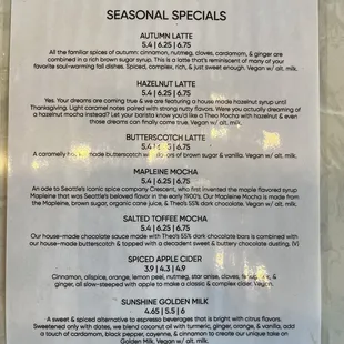 Seasonal Specials Menu