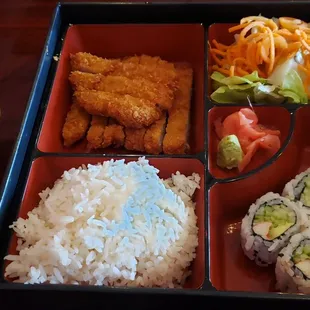 Chicken katsu bento box ($10 lunch special); comes with rice, 4pc California roll and ginger salad