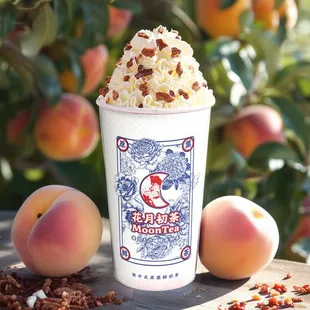 Peach Oolong Milk Tea 
(with whipped cream and hickory)
