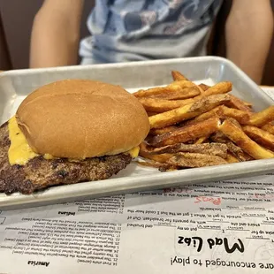 Kids&apos; cheeseburger and fries