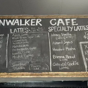 Coffee menu