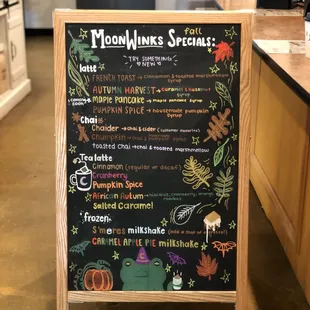 a menu on a chalkboard