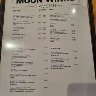 Drinks menu.
