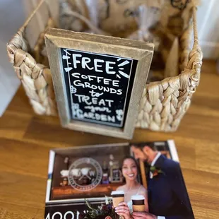 free coffee grounds  nice touch for plant lovers