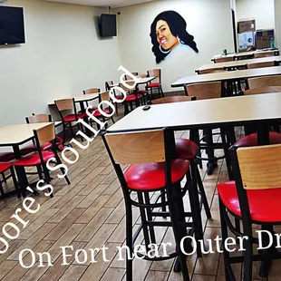 tables and chairs in a restaurant