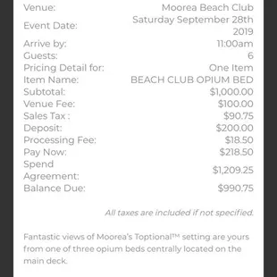 The breakdown of pricing