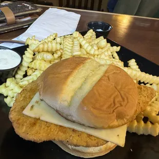 Fried chicken breast with French fries