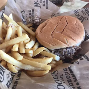 Barbeque sandwich and fries