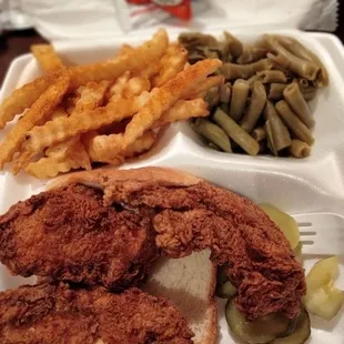 Mild tenders with sides of fries and green beans