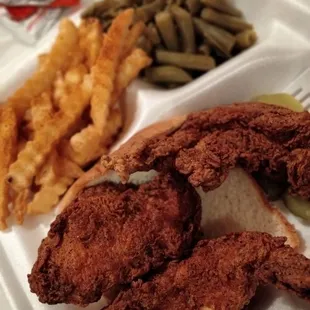 Mild tenders with fries and green beans