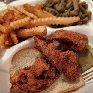 Mild tenders with fries and green beans