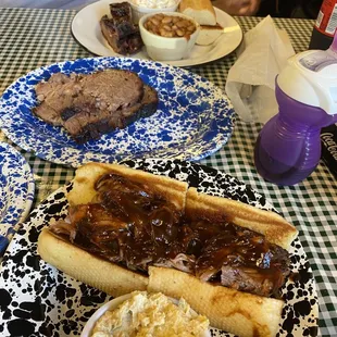 Pulled Pork sandwich half pound BBQ Brisket and Quarter Rack Pork Rib Dinner (3 Ribs)