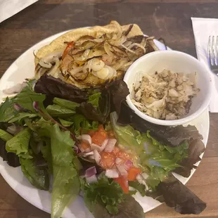 Bratwurst sausage and side green salad