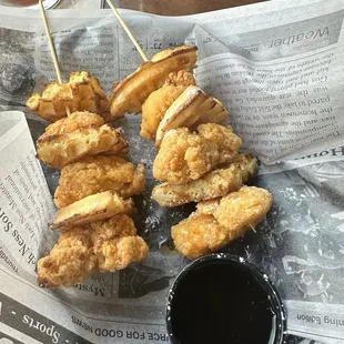 Chicken and waffle skewers
