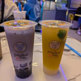 Osmanthus milk tea and lime pineapple fruit tea