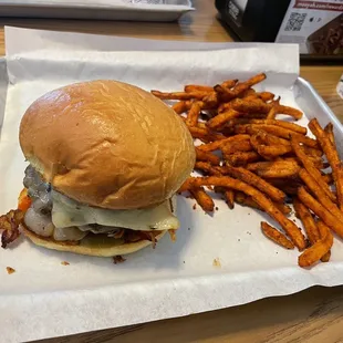 Double Diablo Burger w/ sweet potato fries