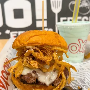 Mushroom Swiss Burger and Small Mint Choco Chip Shake