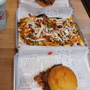 Shareable loaded fries, double Diablo and cheddar bacon BBQ.