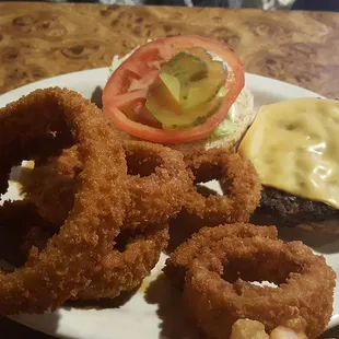 Mopey's Burger and awesome rings.