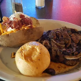 8oz. Hamburger Steak w/mushrooms and onions.