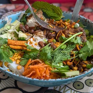 Black Eyed Pea Curry Bowl. They do veggie and vegan well!