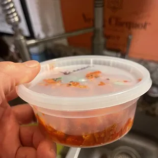 Kimchi in minute quantity.