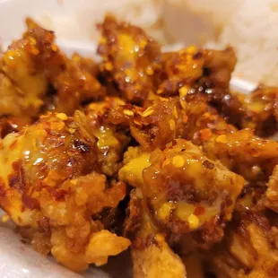 Up close Fyah Cracker chicken... so crispy