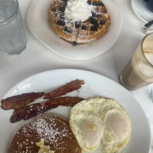 Build your own breakfast, blueberry Belgian waffle, coconut mocha and coffee on the reg.